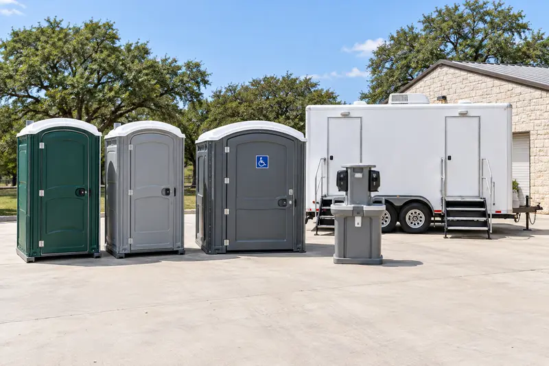 Portable toilets, accessible equipment, a handwashing station and restroom trailer